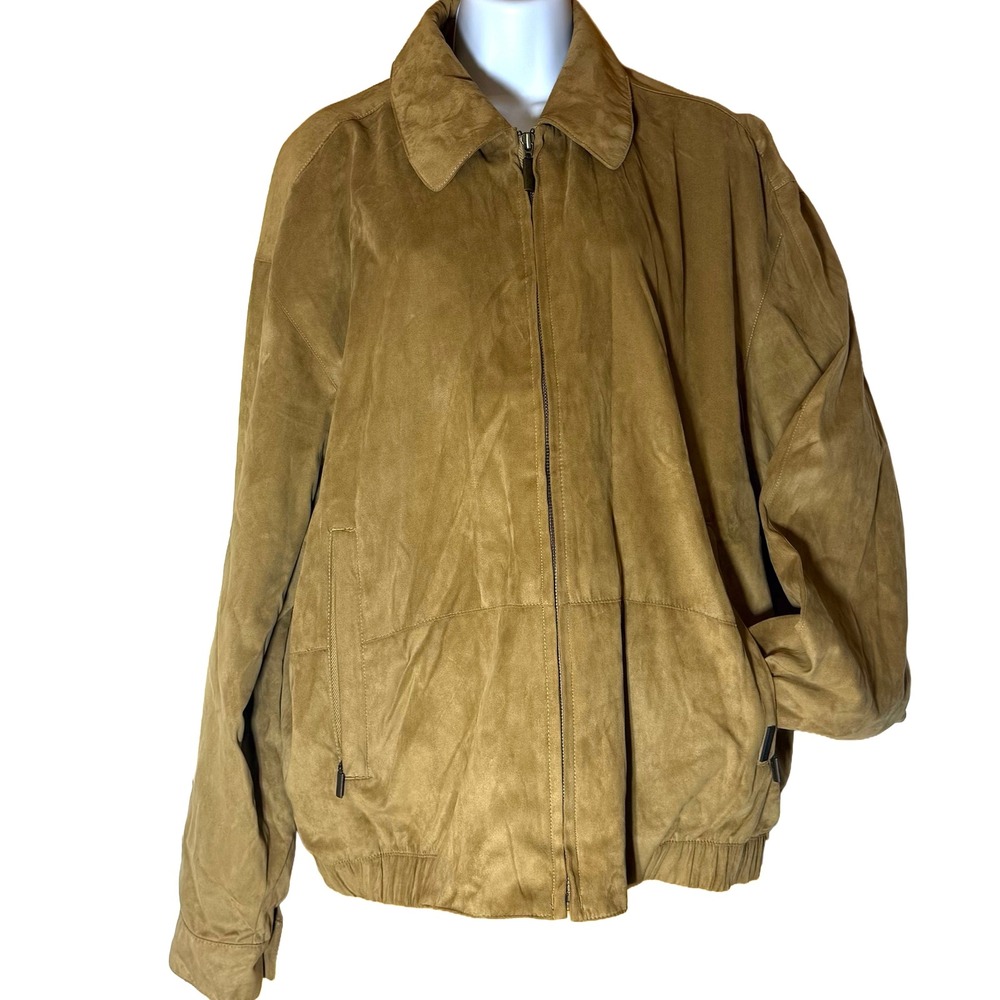 Vintage Weatherproof Garment Co Tan Faux Suede Bomber Jacket Gorpcore Sz XL NWT